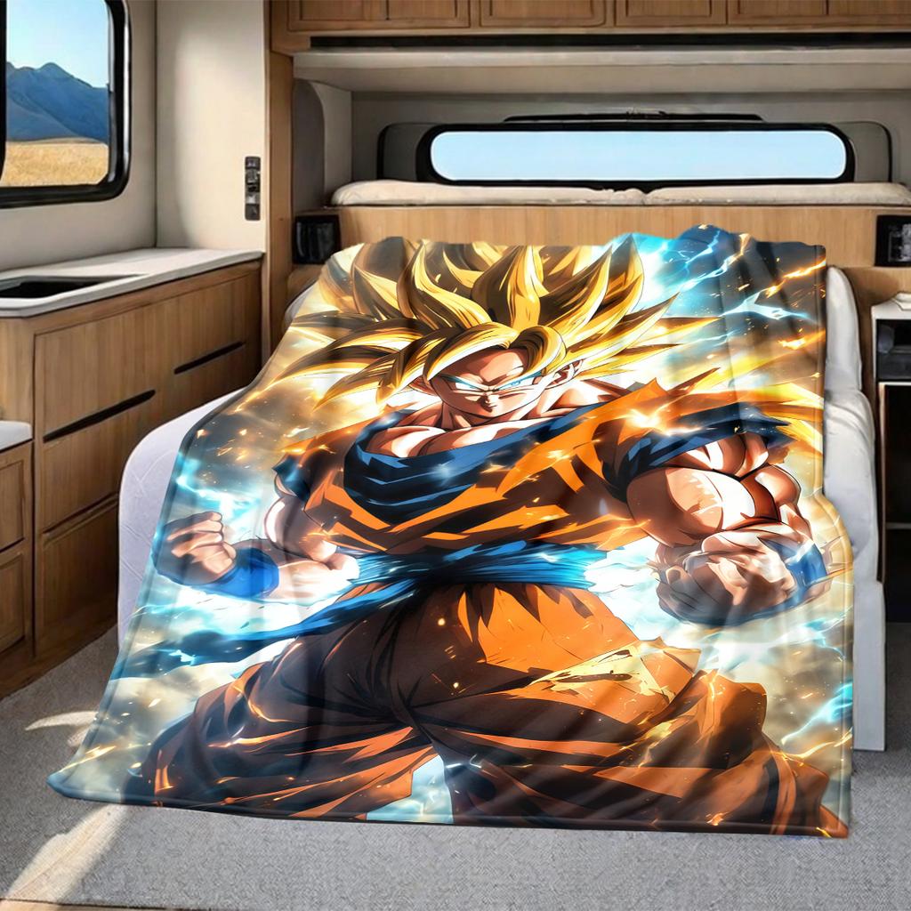 1pz Coperta in Flanella con Stampa Son Goku, Alta Qualità per Tutte le Stagioni, Decorazione per la Casa, Calore e Comfort, Perfetta per Regali di Natale