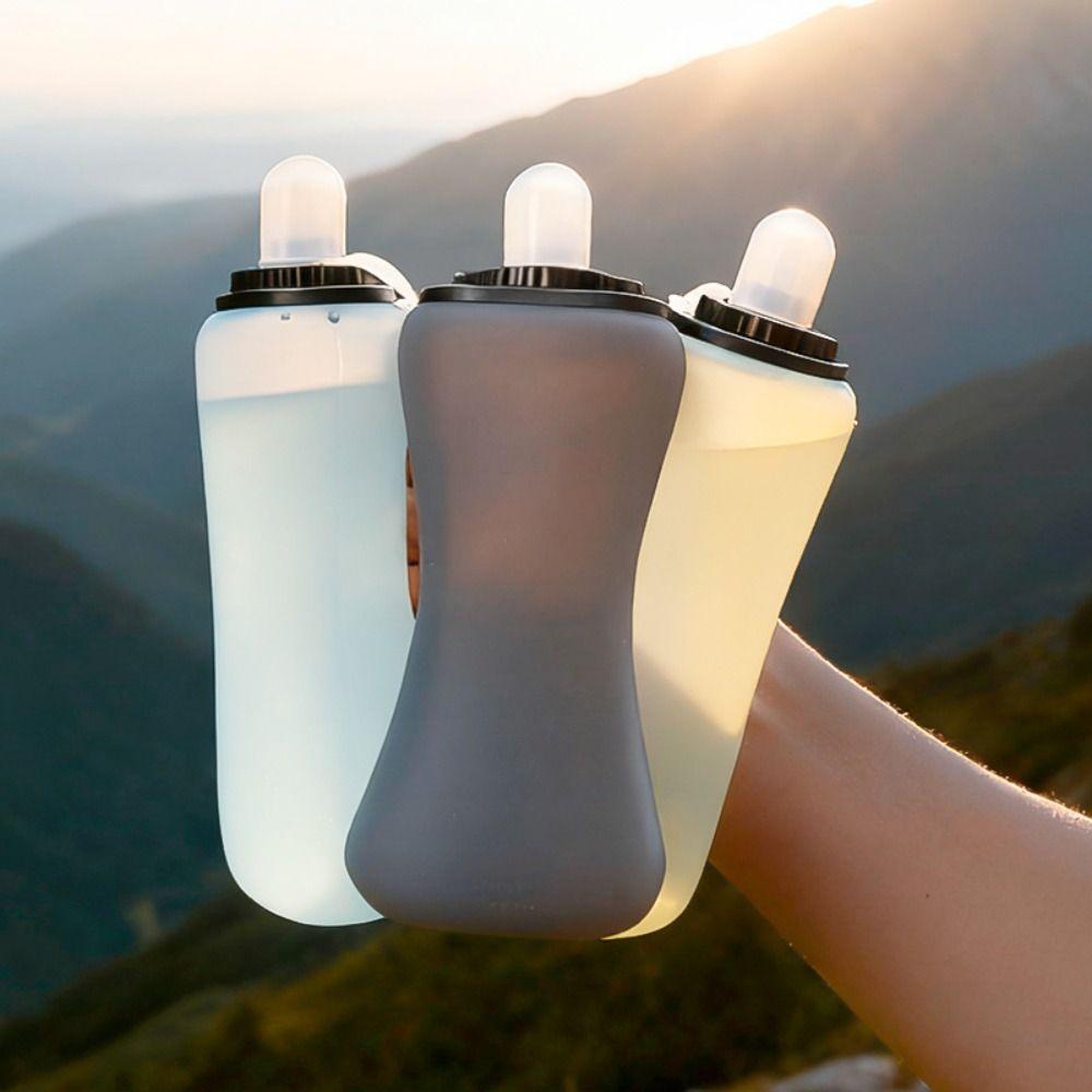 Handheld Collapsible Cycling Bottle 350ml Capacity Wide Mouth Hydration Bottle Silicone Water Bottle Gym