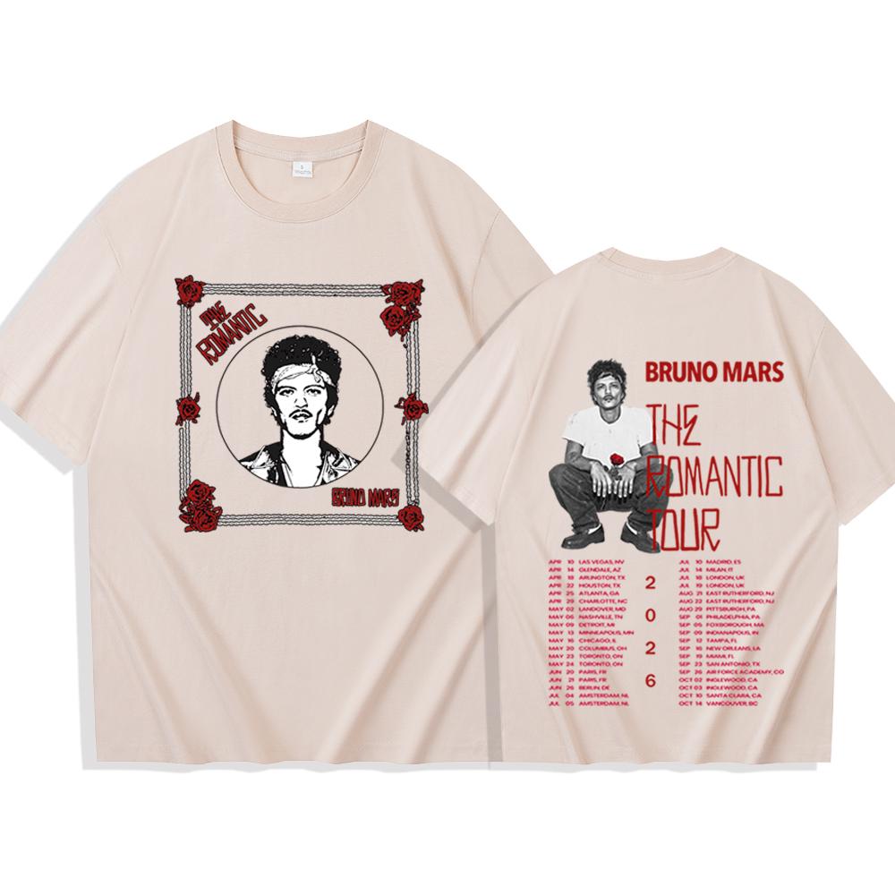 Bruno Mars The Romantic Tour 2026 Fans Gift Tshirt Man Woman Harajuku Short Sleeve Oneck Casual Shirt