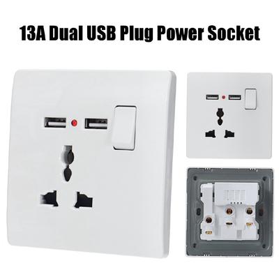 13A Wall Socket 2 USB Power Adapter Port Outlet Panel Electrical Socket Home Fittings Charger Anti Impact Easy Install