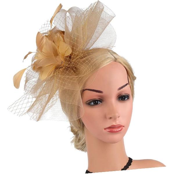 BESPORTBLE Bandeau Fascinator et Pince à Cheveux Filet Chapeau de Mariage pour Femmes Fête de Cocktail Fête du Thé Église Occasion Spéciale Accessoires Doré
