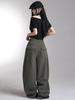 Lupeu Studded Back Pocket Cotton Balloon Long Pants Charcoal