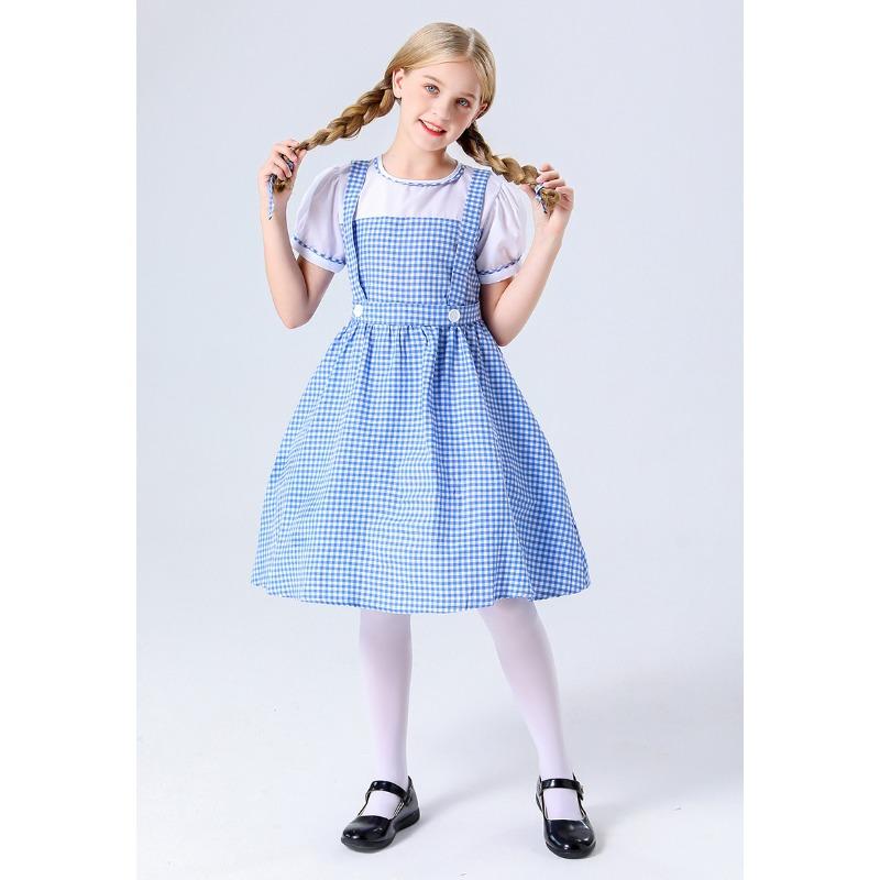 

Хэллоуин Приключения родителя и ребенка в стране Оз Синее клетчатое платье с головным убором, повседневная милая юбка 150