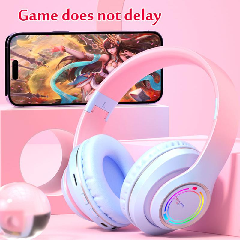 Auriculares Bluetooth Inalámbricos Auriculares con Luz Multicolor con Micrófono Se Puede Insertar Tarjeta SD Auricular Estéreo HIFi