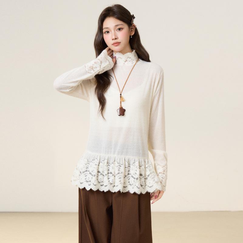 Women s Winter Lace Hem Brushed Loose Fit Top Medium