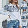 Fashion Women Casual  Long Sleeves Christmas Snowflake Fawn Print Sweater