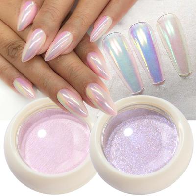 Polvo sólido, purpurina para uñas, espejo Aurora, pigmento de sirena cromado iridiscente, polvo holográfico para frotar, decoraciones artísticas para uñas, manicura