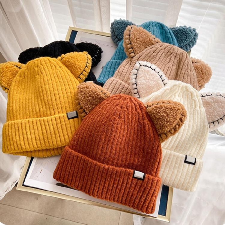 Kawaii for Cat Ears Hats Cute Cap Solid Color Hat Wool Knit Hat Earprotect All-m