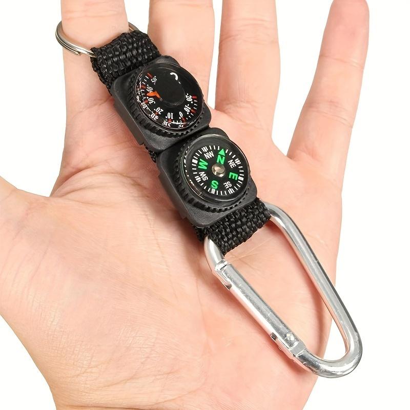 4pcs Three in one outdoor button with compass and thermometer, durable ABS/aluminum material, easy to carry, can be hung on a backpack