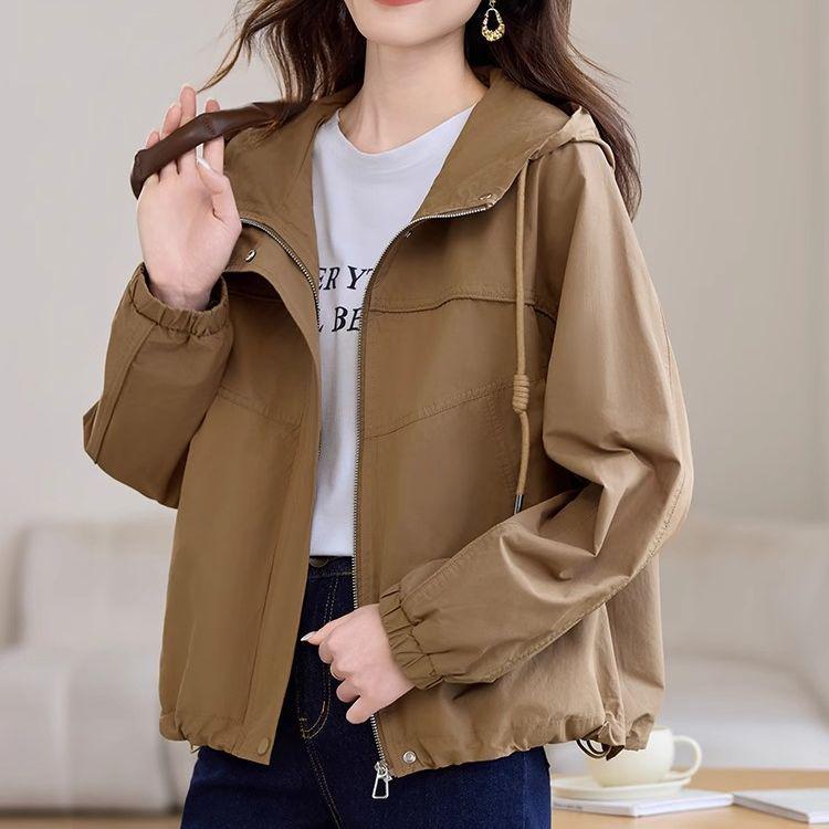 2025 Women's Petite Hooded Trench Coat - Casual Fashion for Spring and Autumn