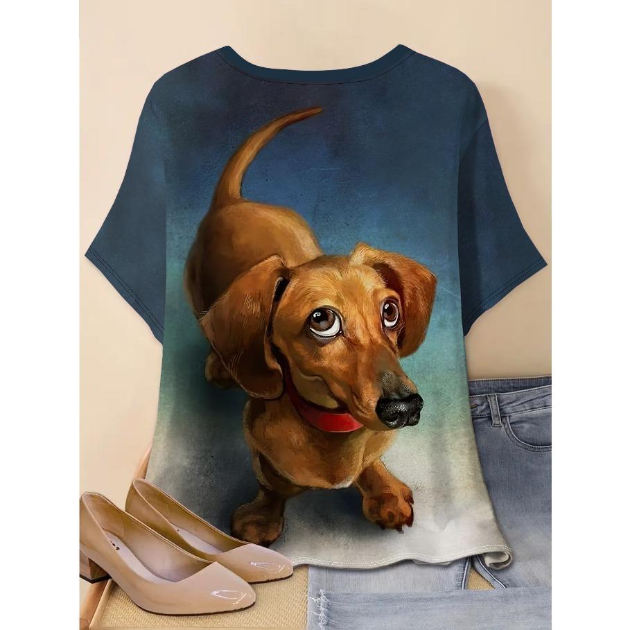 Plus Size Tees Women's Short Sleeved 3D Printed Top Holiday Animal Pattern Weekend Basic V Neck T Shirt Summer