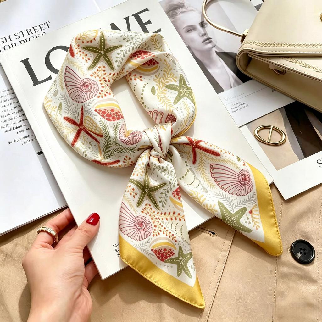 Autumn and winter Maillard cashew square scarf silk scarf women's shirt versatile neck small scarf tied hair decorative scarf