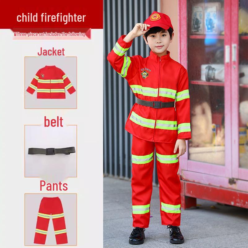 Kids' Firefighter Costume for Role-Playing, Career Experience, and Kindergarten Parent-Child Sports Meet