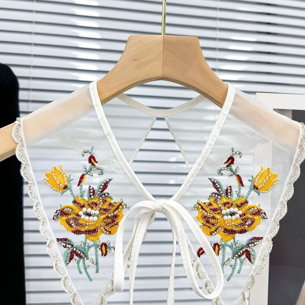 Ethnic Style Women's Lace Collar Colorful Embroidered Beaded Dress Blouse Decor Detachable Shirt