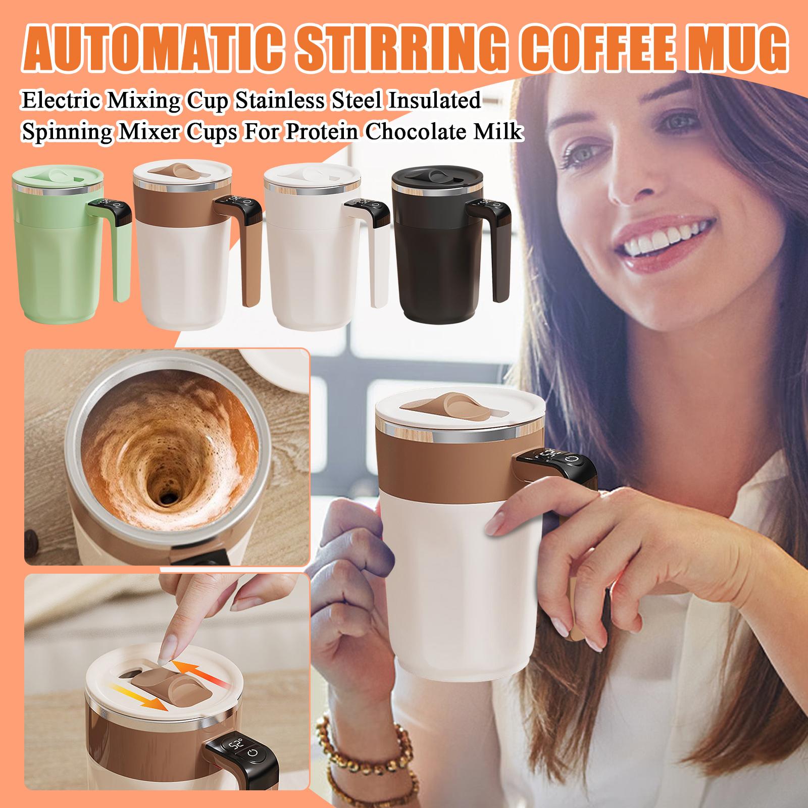 400ml Automatic Stirring Coffee Mug, 380ML/13oz Electric Mixing Cup Stainless Steel Insulated Spinning Mixer Cups For Protein Chocolate Milk bianco
