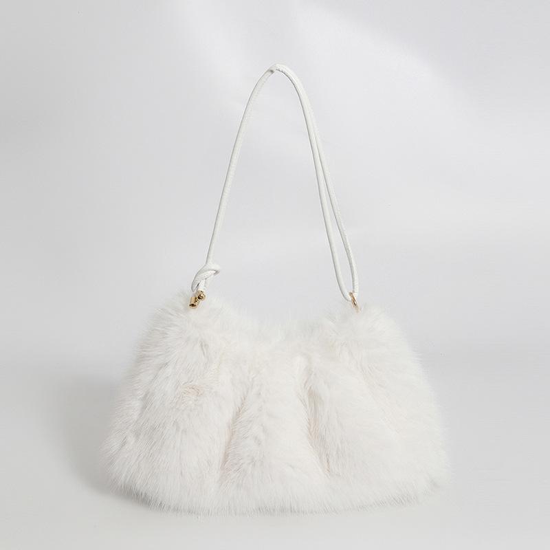 Elegant Faux Fur Crossbody Bag Vintage Bucket Woman Handbag Large Capacity Fashi Plush Versatile Shoulder Bag