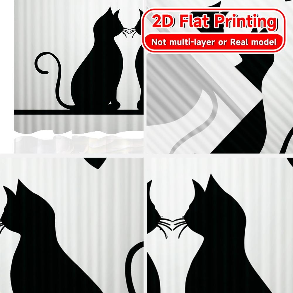 Set aus 2 flachen Druckvorhängen ohne Stange Design mit Katzen-Silhouette Neujahrsfest Beliebte Vorhänge Polyester Einfach herzustellen