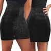 Damen Minirock mit hoher Taille und Pailletten, kurzer Rock, sexy Stil, hüftgewickelt, funkelnder Rock für Partys, Hochzeiten, Clubs