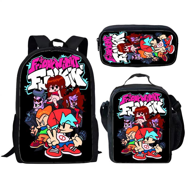 Friday Night Funkin 3-delige set voor kinderen en basisschoolleerlingen, rugzak met grote inhoud, lunchtas, etui