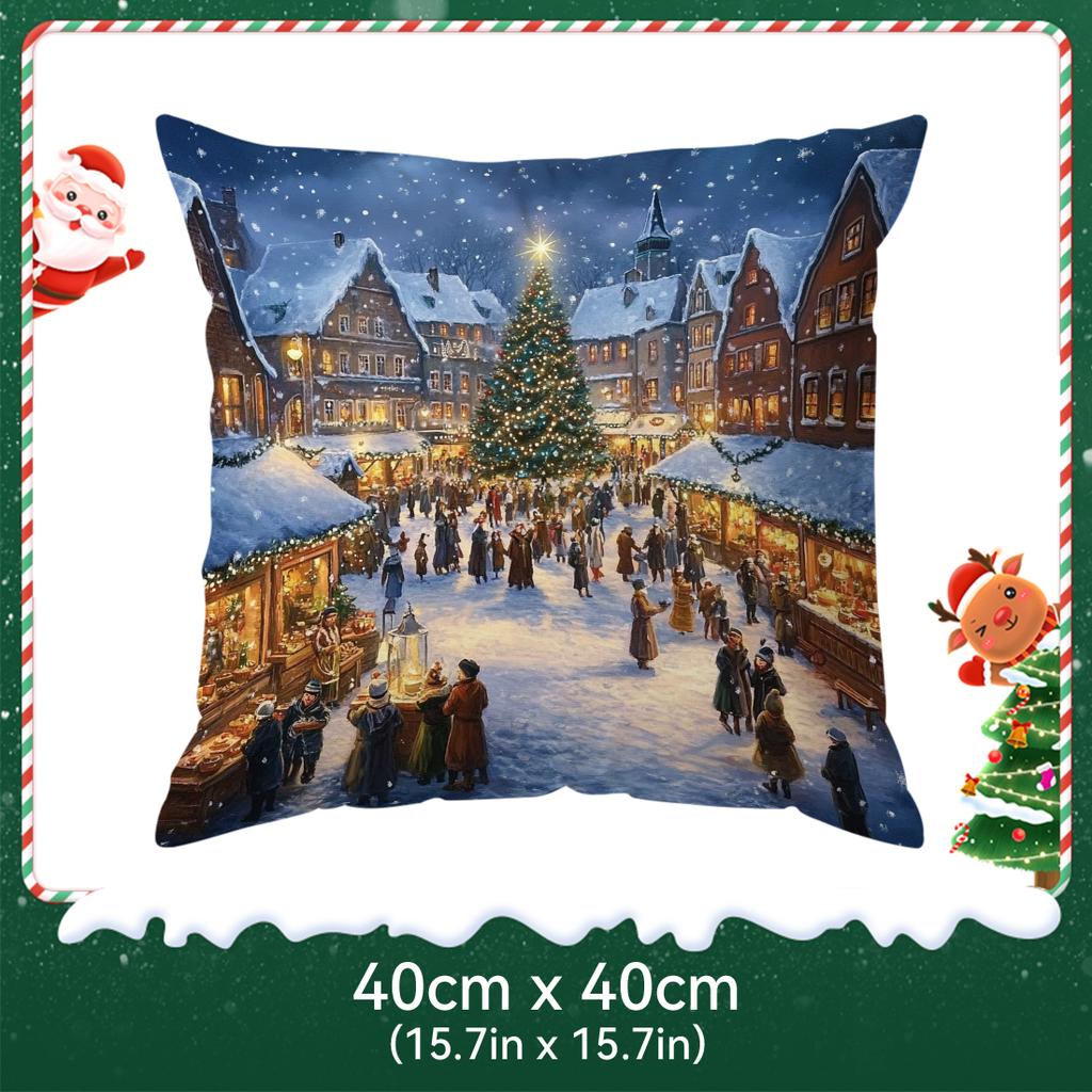 Christmas City Night View Cushions Pillowcase Polyester Cushion Cover Throw Pillow Pillowcover Home Car Sofa Decor