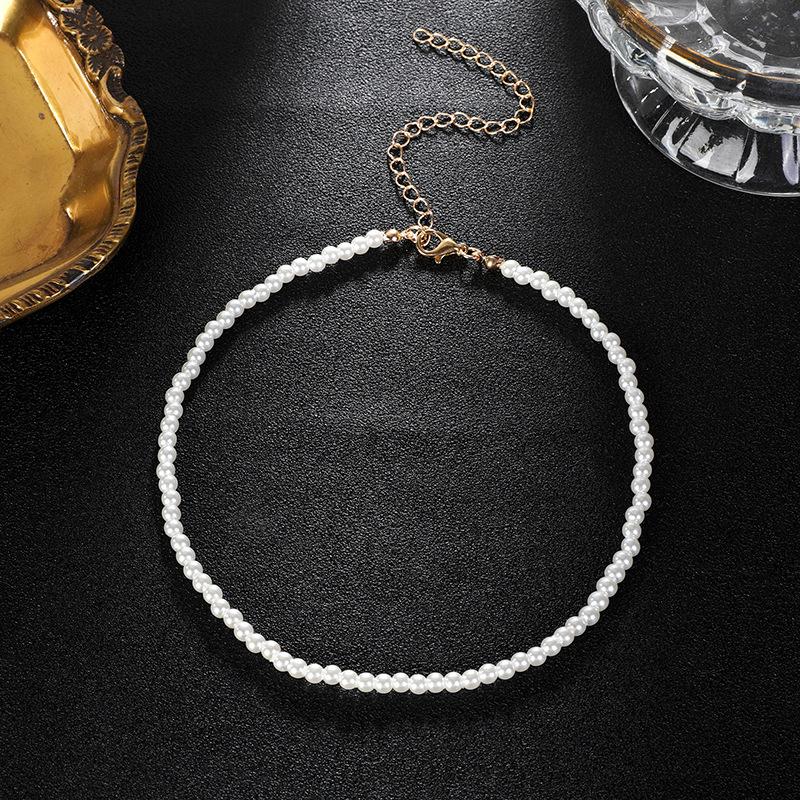 Collier de perles, Chaîne de cou simple et tendance, Chaîne de clavicule multi-tailles, Chaîne de cou style célébrité douce et rétro.