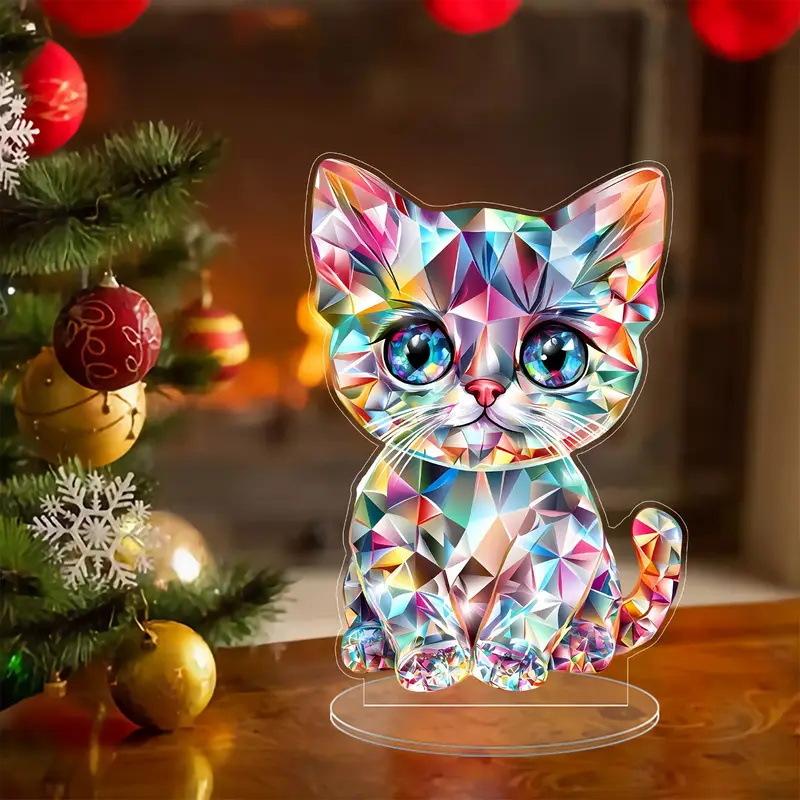 2D Colorful Animal Acrylic Ornaments Colorful Cat Figurine Decoration Kitten Standing Miniature Desktop Decoration For Home