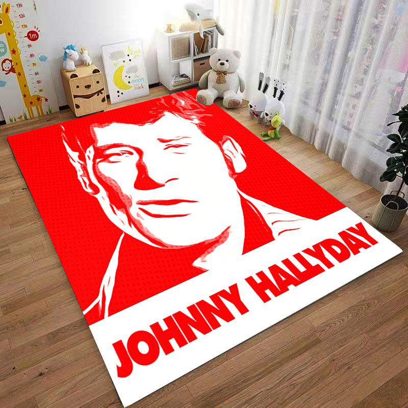 Red Johnny Hallyday Print Carpet suitable as a non-slip mat for the living room or bedroom sofa