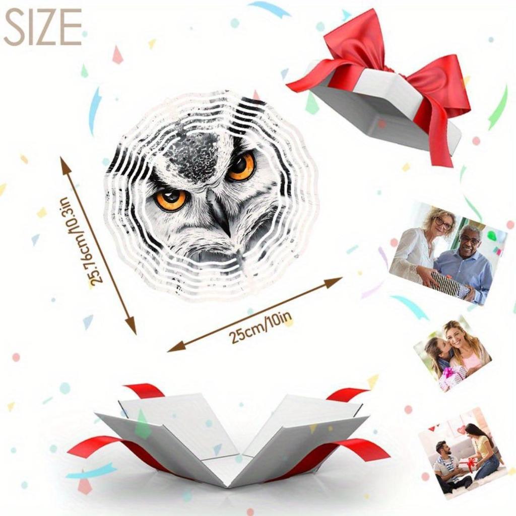 Owl Design Metal Mandala Wind Chime - Handcrafted 3D Printed Outdoor Garden Decor, Battery-Free Soothing Wind Sounds