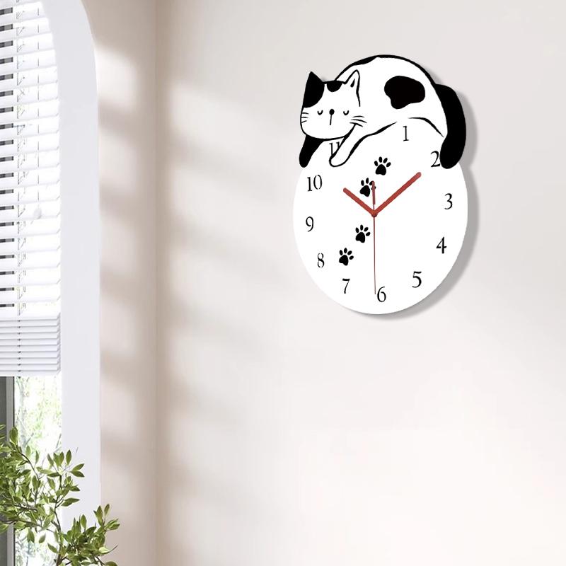 Lazy Kitten Hanging Clock Creative and Cute Cat Design Quiet Clock Living Room Bedroom Study Wall Decoration