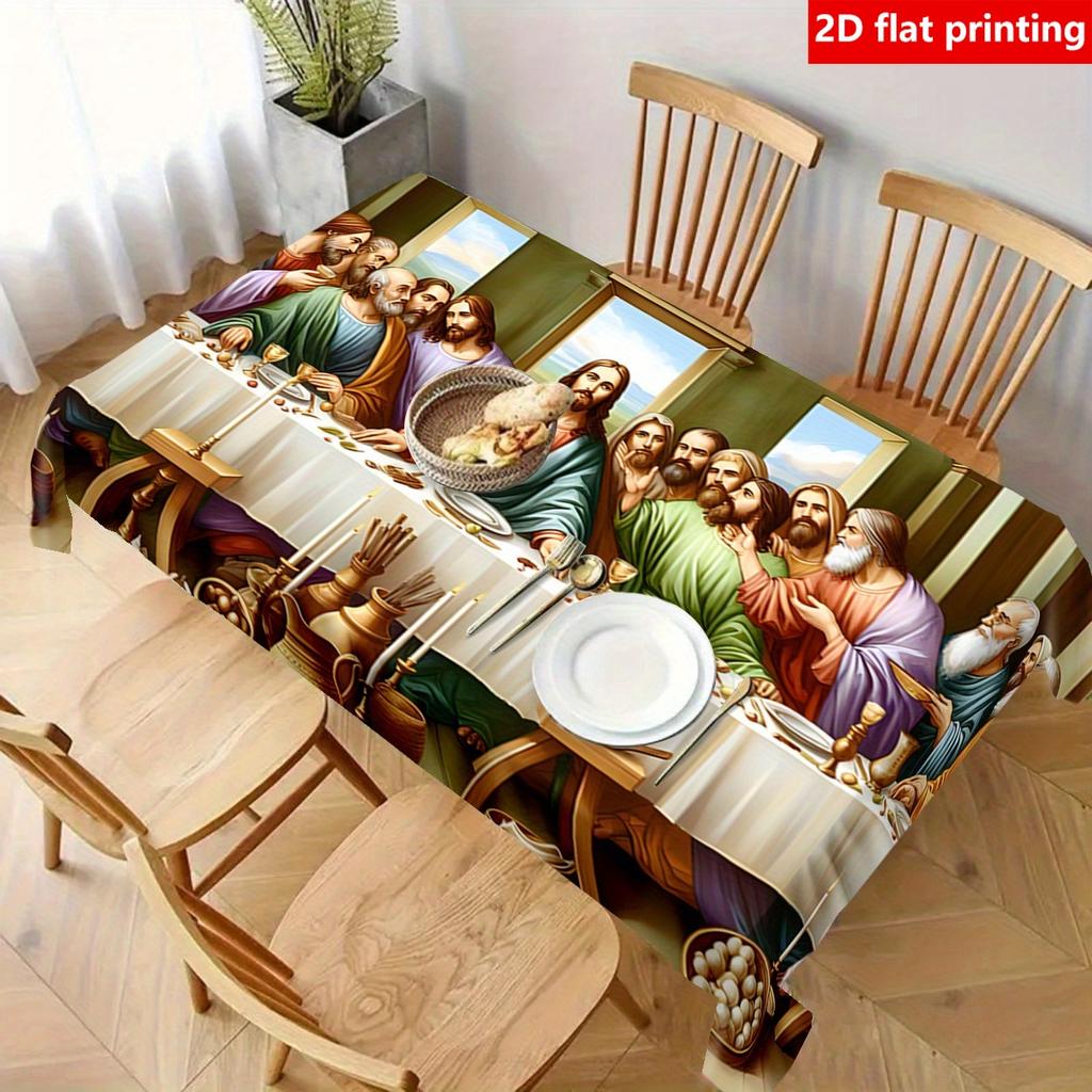 2D Flachdruck, Halloween, Weihnachten, 1 Stück Das letzte Abendmahl Tischdecke - Strapazierfähiges Polyester, Lebendiger Druck Geeignet für Geburtstagsfeiern und Feiertage,