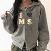 The PInk Women BlIng I Love letterIng strIpe Hooded zIp Up