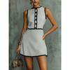 Women's Round Neck Sleeveless A-Line Mini Dress Mid Waist Elegant Casual Short Dress