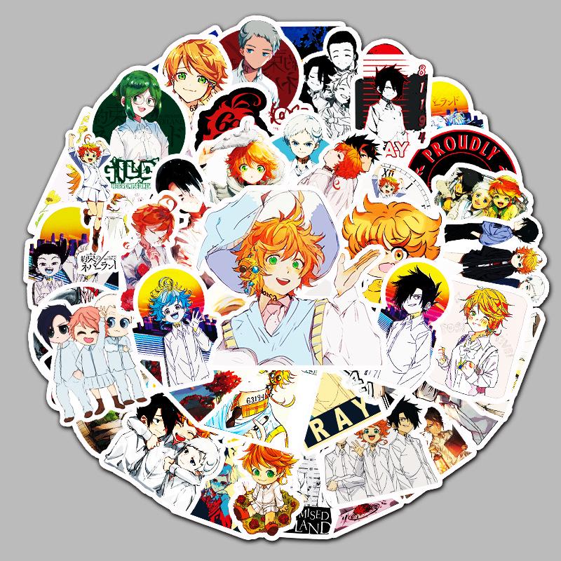 50 Sheets Promised Neverland Anime Stickers: Cartoon Graffiti for Laptop, Suitcase, or Car