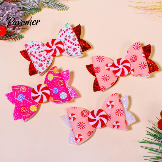Charming Hair Clips for Photo Shoots Christmas Candies Bow Clip Women Girls, Sweet Glitter Hairpins, Artificial Leather Accessories Clip, Cute