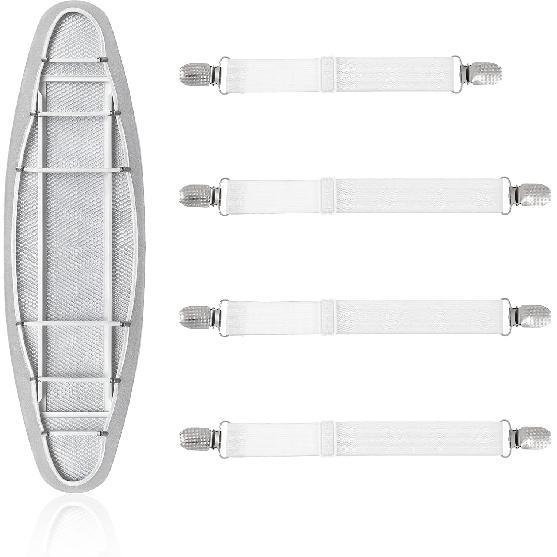 Giantree 4Pcs Ironing Board Cover Fasteners, Adjustable Bed Sheet Straps, Bed Sheet Clips Fitted Sheet Clips, Keep Ironing Pad from Sliding End