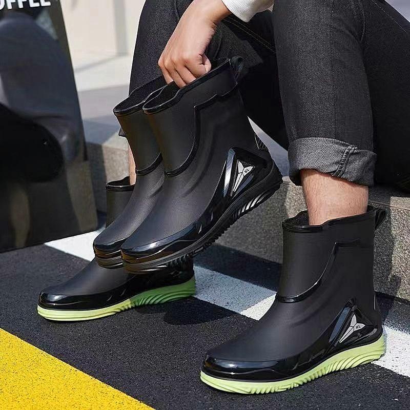 Fashion Short-tube Waterproof Shoes Men's Rain Boots Low-cut Warm Work Rubber Shoes Non-slip Fishing Kitchen Rain Boots Men