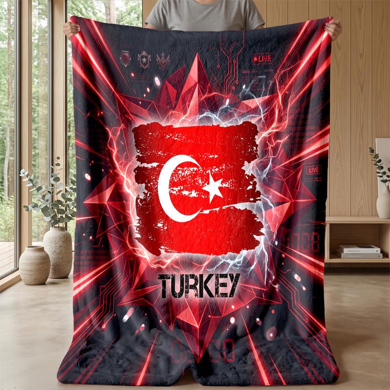 Turkey Football Printed Flannel Blanket Skin Friendly Warm Decorative Throw for Indoor Couch Bed Daily Use