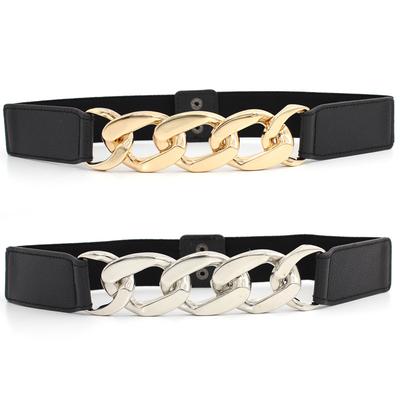 Elastic Belt Women'S 8-Character Metal Chain Snap Buckle With Dress Coat Suit Temperament Elastic Waist Seal