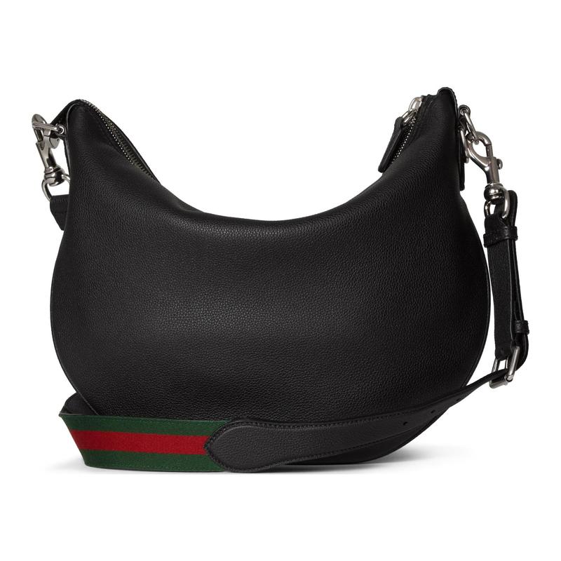 Gucci Body Removable and adjustable shoulder strap with zipper closure, grained soft leather, shoulder crossbody bag, small size, men's black