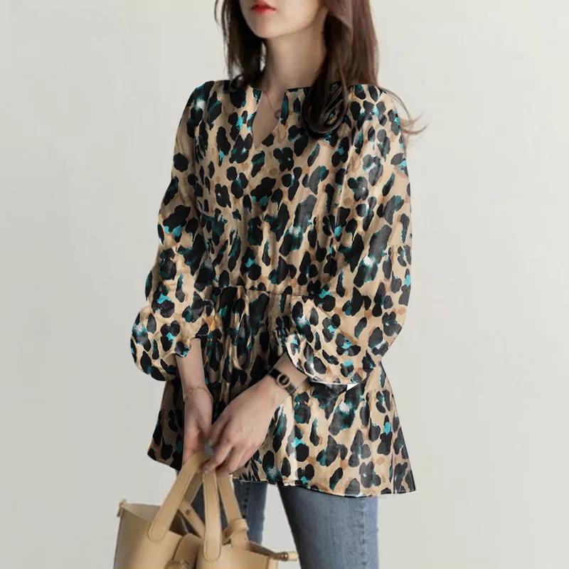 Women's 2023 Cross-border Long Sleeve Print Drawstring Casual Holiday Top