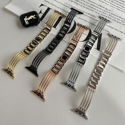 Suitable For Applewatch9 Apple Watch Iwatch876 Generation Se Striped Bracelet Metal Strap Small Fragrance