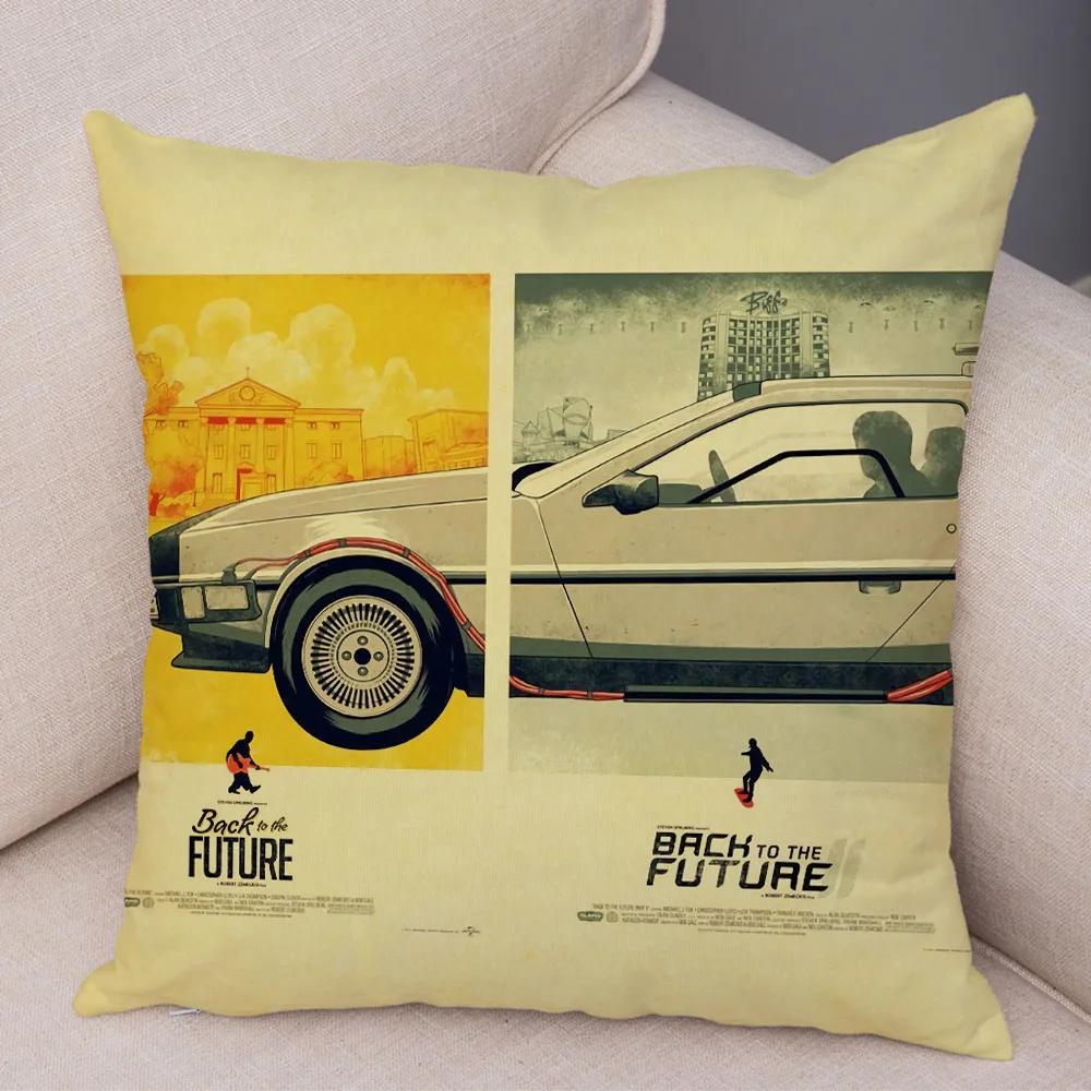 Cartoon Klassiker Film Kissenbezug Deko Zurück in die Zukunft Kissenbezug Superweicher Plüsch Kissenbezug für Sofa Zuhause Auto 45x45cm