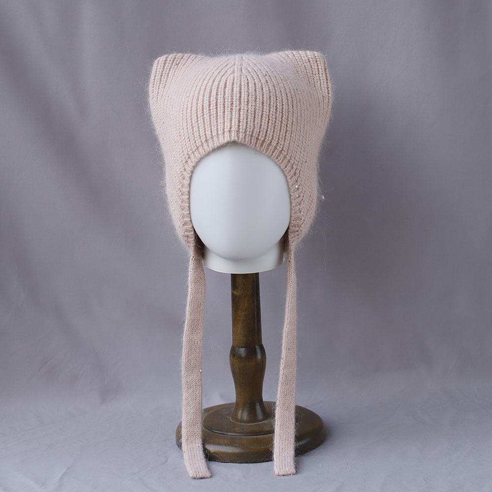 Cute Ear Protection and Warm Cat's ears Rabbit Hair Knitted Hat Fashion Women in Autumn and Winter