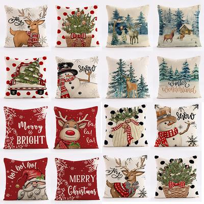 Christmas Cartoon-Themed Pattern Throw Pillow Cover With Short Plush Print For Living Room Sofa Decoration Cushion Cover