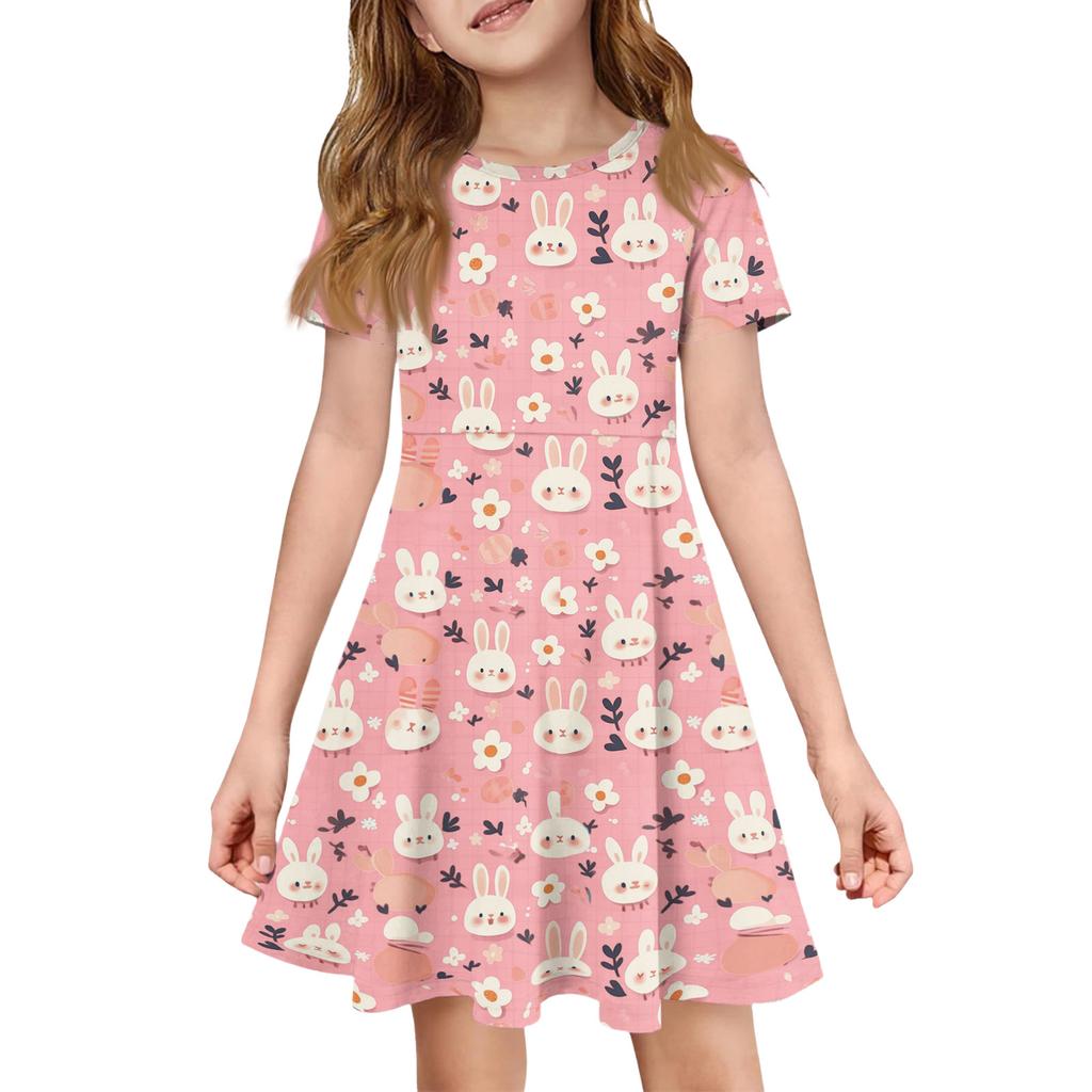Girl Summer Dress Color & Print Short Sleeve Dress With Pocket Casual Dress Shorts Sleeve Party Dress Easter Day