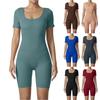 Women's Fashionable U Neck Short Sleeved Tight Fitting Yoga Fitness Jumpsuit