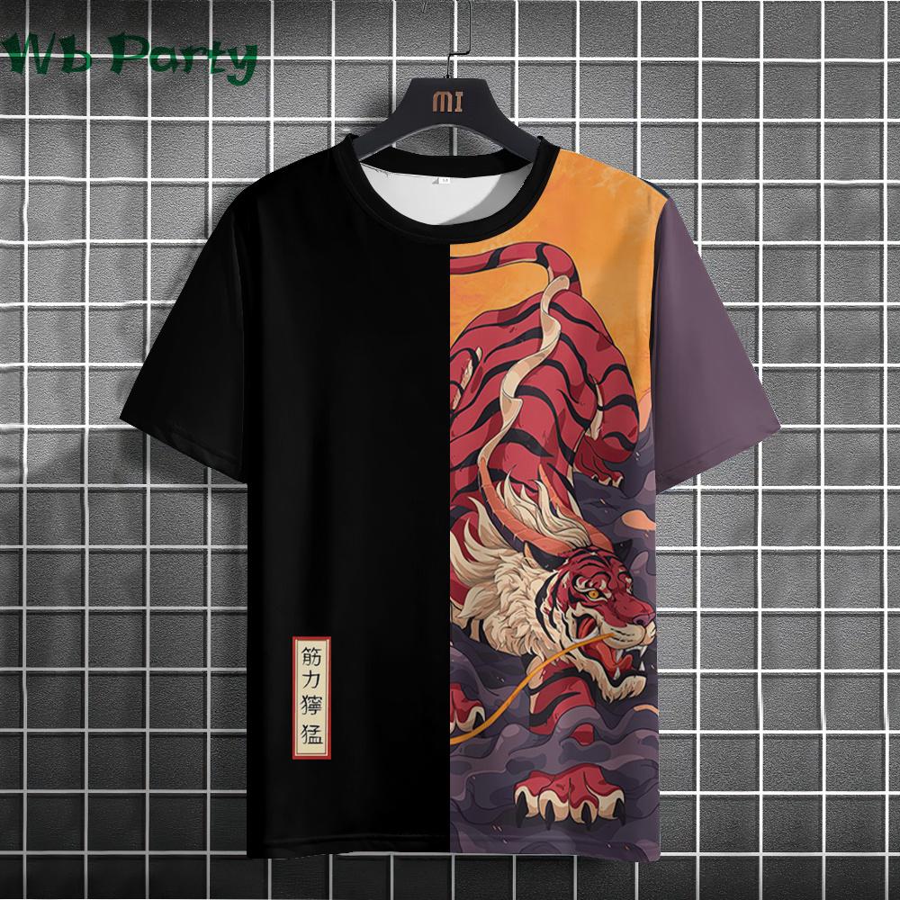Summer Round Neck 3D Warrior Cat Pattern Printed Top Fashionable Casual Short Sleeved Men's T-shirts