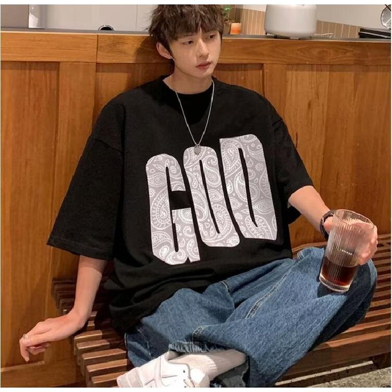 חולצות גברים קצרות שרוולים קצרים מכתב הדפסה גרפית טי מותג אופנה לגברים בגדי גברים גברים חולצות קז'ואל טי קיץ קוריאני רטרו חולצות עבור