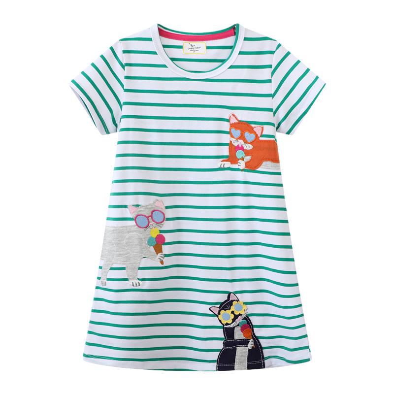 Stylish Cartoon Stripe Embroidered Girl s Dress for Spring/Summer 5T/100-110cm