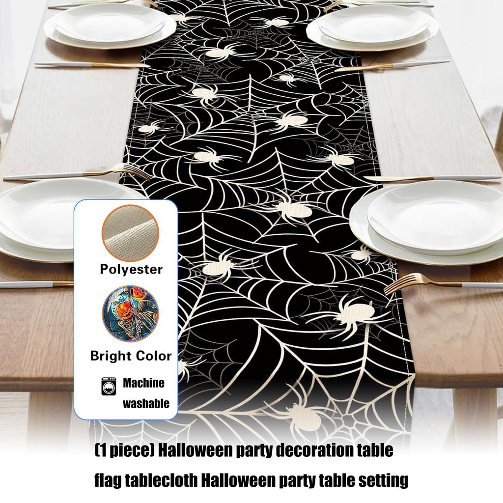 Multipurpose Halloween Decorations Table Runner Scary Theme Pumpkin Spiderweb Skull Pattern Tablecloth For Home Event